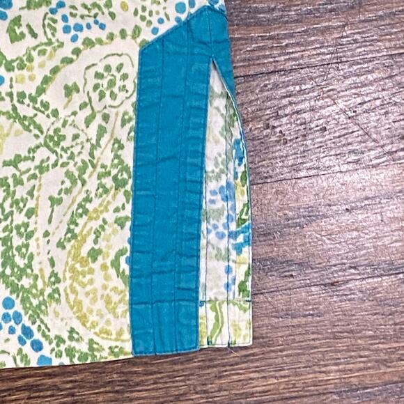 I. MAGNIN Vintage Pajamas Size Medium Teal Abstract Floral Print Top and Bottom - Picture 6 of 13